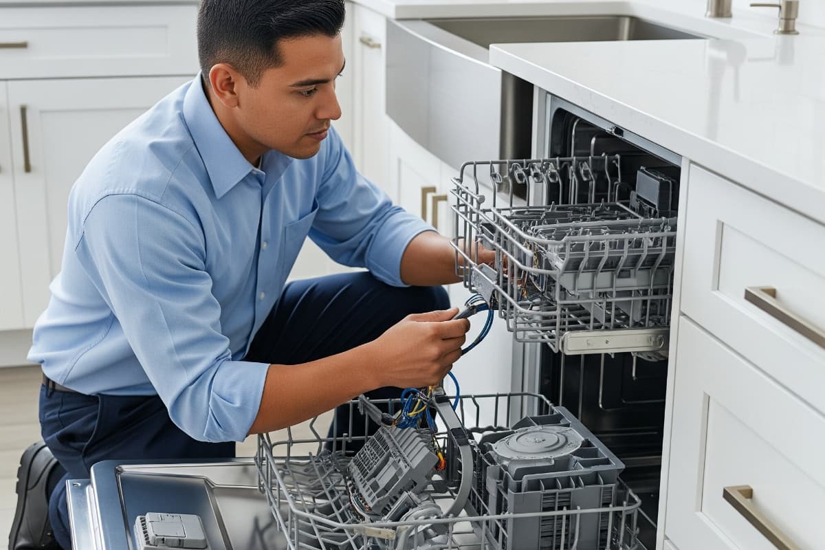 Clean interior of a modern dishwasher after a repair