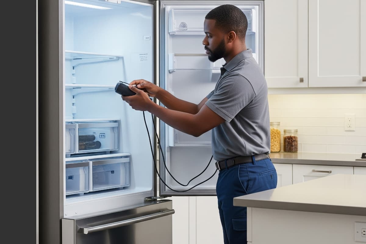 A stainless steel refrigerator in a modern kitchen